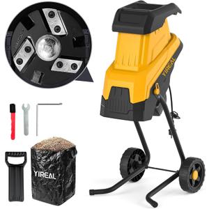 Yireal Upgraded 3-Blade Electric Wood Chipper 15-Amp,Chipper Shredder Detachable with Collection Bag 45L, 1.8 Inch Cutting Diameter Mulcher for Yard Branches Mulching Composting and Garden Cleanup
