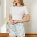 LYCY 2 Pack Womens 100% Cotton Plaid Pajama Shorts Y2k Gingham Cute Pj Short Pants Summer Striped Lounge Sleep Bottoms (Small, Pink Green Stripe+blue Green Plaid)