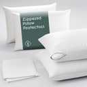 Ultra Soft Pillow Protectors with Zipper Queen Size - Set of 1 Breathable Pillow Covers - 100% Protection Against Stains, Dust & Dirt - Machine Washable (White)