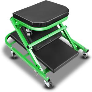 Auto Dynasty 40" Z-Creeper Seat, 2-in-1 Foldable Garage Creeper Shop Seat, 330 LBS Capacity Automotive Mechanic Repair Under Car Rolling Creeper Seat, Green