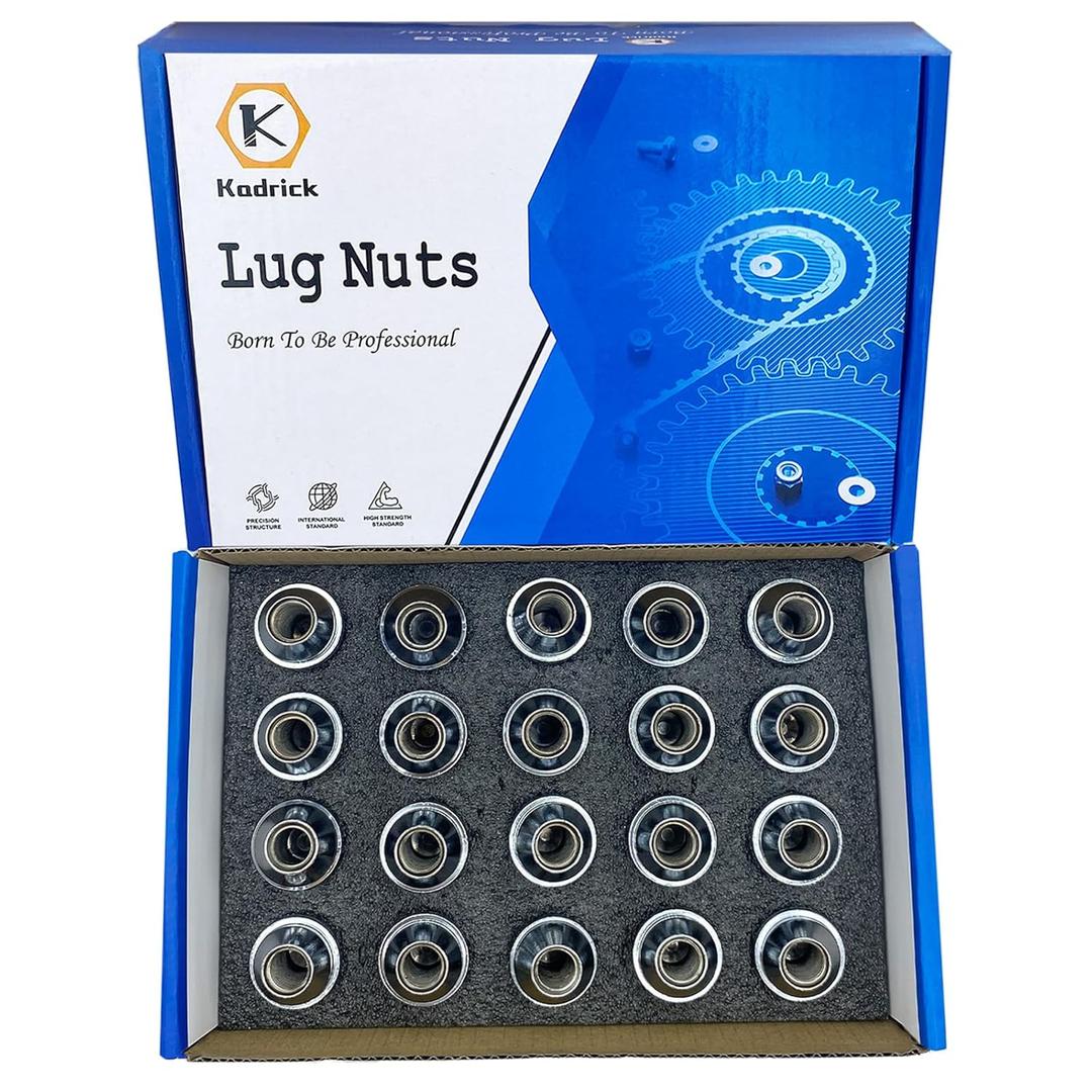 Kadrick 20pcs M12x1.5 Lug Nuts,One-Piece Solid Chrome, Replacement for 2001-2019 Ford Escape/2012-2018 Focus/2006-2019 Fusion/Lincoln 2015-19 MKC/2012-16 MKZ,Large Acorn SeatNew Model (Silver)