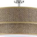 Leading Lighting 5 Light Semi Flush Mount Light,Close to Ceiling Fixture,Dark Linen Fabric Shade Brushed Nickel Finish 24 inch Semi Flush Drum Light for Bedroom,Living Room,Dining Room Hallway