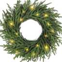 Christmas Norfolk Pine Wreath, 24 Inch Pine Wreath, Christmas Wreaths for Front Door, Large Artificial Green Wreaths for Walls Windows Porches Farmhouse Indoor Outdoor Home Decor