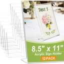Acrylic Sign Stand Holder - 8.5x11 Inches Plastic Acrylic Literature Holders, 12 Pack Sign Holders Suit for Flyer, Magazine, Pamphlet, Booklet Display