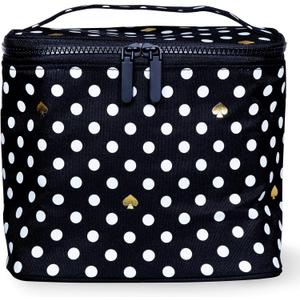 Kate Spade New York Insulated Soft Cooler Lunch Tote with Double Zipper Close and Carrying Handle, Polka Dots (Black/White)