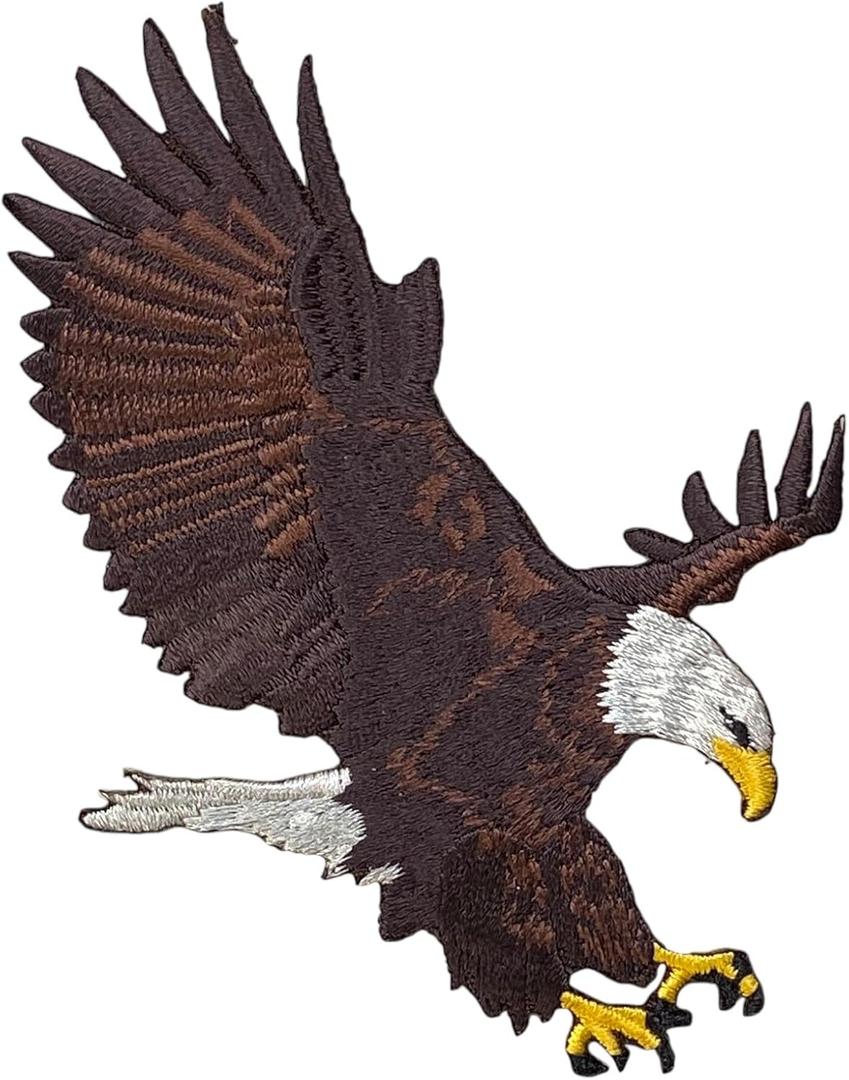 Bald Eagle Landing Iron On Patch Embroidered Eagle Applique for Jackets, Vests & Backpacks (3.88 inch x 3 inch)