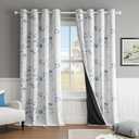 Beauoop Floral 100% Blackout Curtains 90 Inches Long 2 Panels for Bedroom Living Room Blue Grey and White Flower Patterned Room Darkening Thermal Soundproof Grommet Window Treatments Drapes, 52X90