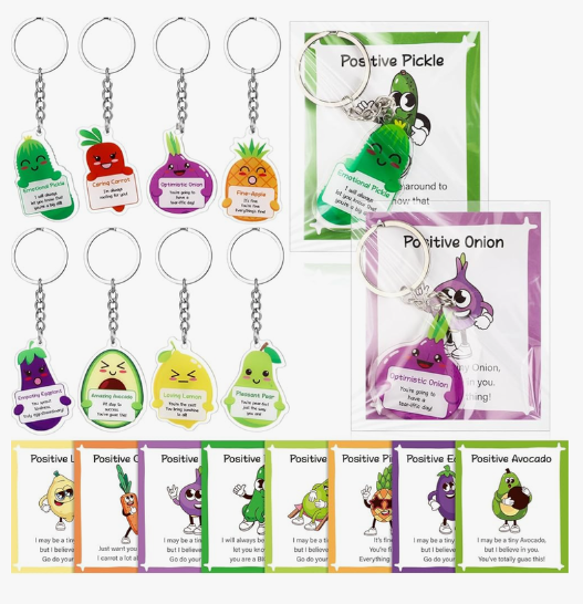 sureio Emotional Support Pickle Keychain Positive Beging of the Year Open House School Gifts New Job Going Away Farewell Gift 32 pcs