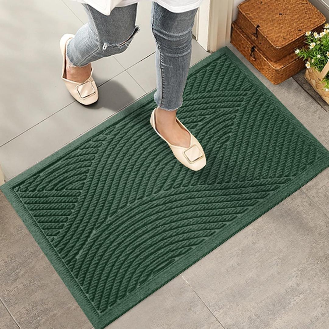 HIYARD Sturdy Front Door Mat, Absorbent Muddy Dirt Resist Welcome Door Mats Outdoor Indoor, Stain and Fade Resistant, Non-Slip Backing Entry Mat Low Profile Doormat for Entryway, 2917, Green