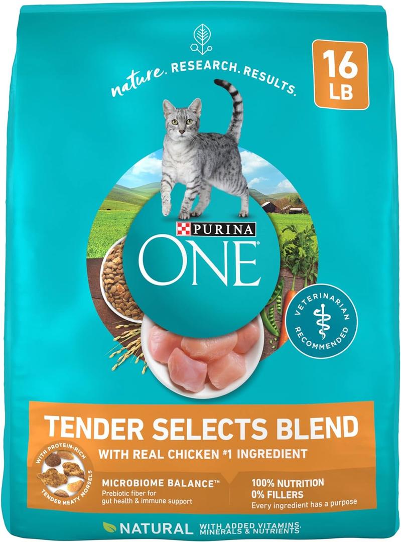 Purina ONE Natural Dry Cat Food, Tender Selects Blend With Real Chicken - 16 Lb. Bag (BB: August 2027)