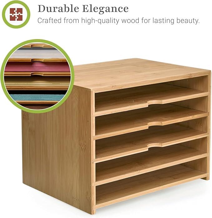 Prosumer's Choice 5-Tier Natural Wood Letter Tray Desk Organizer - Desktop File Sorter for Letter, A4 Documents - Paper Organizer for Desk - Ideal for Home and Office Organization, Light Brown