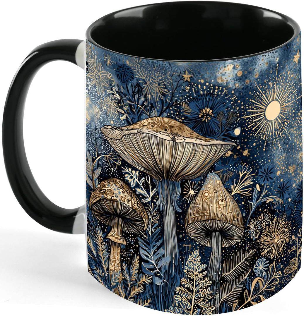 Mushroom Ceramic Coffee Mug Novelty 11 OZ Mugs with Handle Funny Tea Cup Gifts for Birthday Christmas