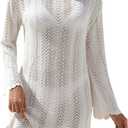 VIMPUNEC Crochet Swimsuit Coverup for Women Summer Bathing Suit Cover Ups Swimwear Beach Dress (White, L)