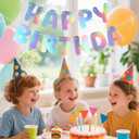 2 x hoyuwak Iridescent Happy Birthday Banners - 5x6 Inch Holographic Party Signs with Aurora, Rainbow, Flame Effects - 3M Adjustable Hanging Rope Kit - Perfect for Birthday Decorations, Photo Backdrops for Women & Men