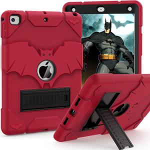 for iPad 6th/ 5th Generation Case 2018/2017, iPad Air 2 Case 2014, iPad 9.7 Inch Case, Heavy Duty Shockproof Rugged Protective iPad 5 6 Gen Cover with Kickstand for Kids Boys (Red+Black) (Red+Black)