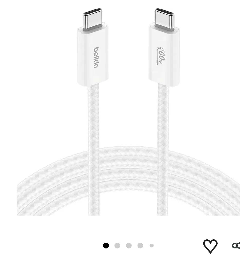 Belkin USB C to USB C Cable, 6.6ft, 60W - Type C Charger, iPhone Charger Cord, Soft, Braided, Flexible for iPhone 17, Galaxy S25, Pixel 10, Airpods, iPad Pro, Tablet & More, Travel Essentials - White