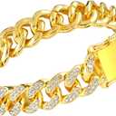 Dog Chain, Cat Chain Diamonds on a Metal Collar with Secure Buckle for Small Dogs, Cuban Style Dog Gold Chain, 14 mm Wide Gold Dog Chain