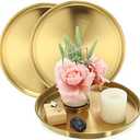 Thenshop 3 Pcs 12 Inch Gold Round Serving Tray Stainless Steel Circle Decorative Vanity Gold Plate Metal Jewelry Makeup Organizer Dishes for Gift Wedding Coffee Table Bathroom Dessert Christmas
