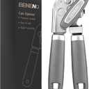 Beneno Can Opener Manual with Magnet, Hand Held Heavy Duty Can Opener with Durable Sharp Blade Smooth Edge, Big Effort-Saving Knob, Soft Grip Rubber Handle, Multifunctional Bottle Opener, Gray