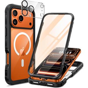 seacosmo for iPhone 17 Pro Case, Full Body Bumper with Built-in 9H Tempered Glass Screen and Camera Lens Protector, Compatible with MagSafe, Shockproof 17 Pro Phone Case, 6.3", Black