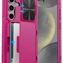 ATATOO for Samsung Galaxy S24 Wallet Case, Built-in Card Holder(Store 4-5 Cards) & Slide Camera Cover, Military Grade Protection, Women Men Cute Sturdy Phone Case for Galaxy S24 6.2", Hot Pink