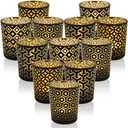 SHMILMH Black Gold Glass Votive Candle Holders Set of 12, Tealight Candle Holder with 4 Patterns for Ramadan Decorations, Eid Mubarak, Wedding Centerpiece, Modern Home Table Decor, Gift Set