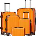 Coolife Luggage Expandable 5 Piece Sets PC+ABS Spinner Suitcase 20 inch 24 inch 28 inch (orange new)