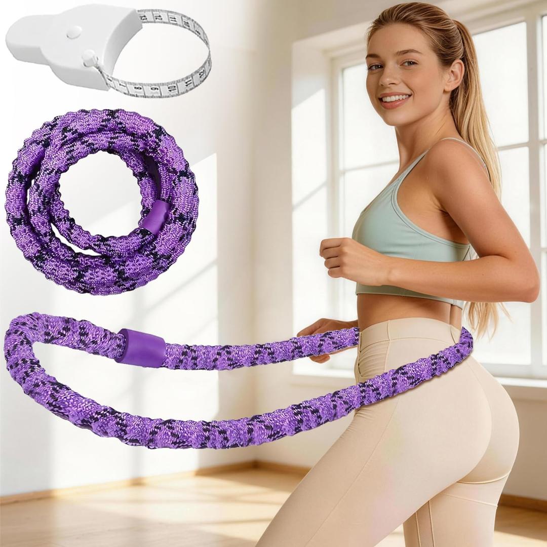 3 lbs Soft Spring Hula Hoop, Weighted Hoops for Adults, Foldable and Portable Hula with Body Tape Measure, Loss Fitness Hoop (Purple)