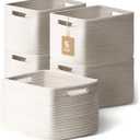 5 Pack White Woven Storage Baskets for Shelves, Decorative Basket Organizer Storage Bins for Toys, Books, Clothes, Closet, Nursery, Bathroom  Cotton Rope Shelf Baskets for Organizing and Decor