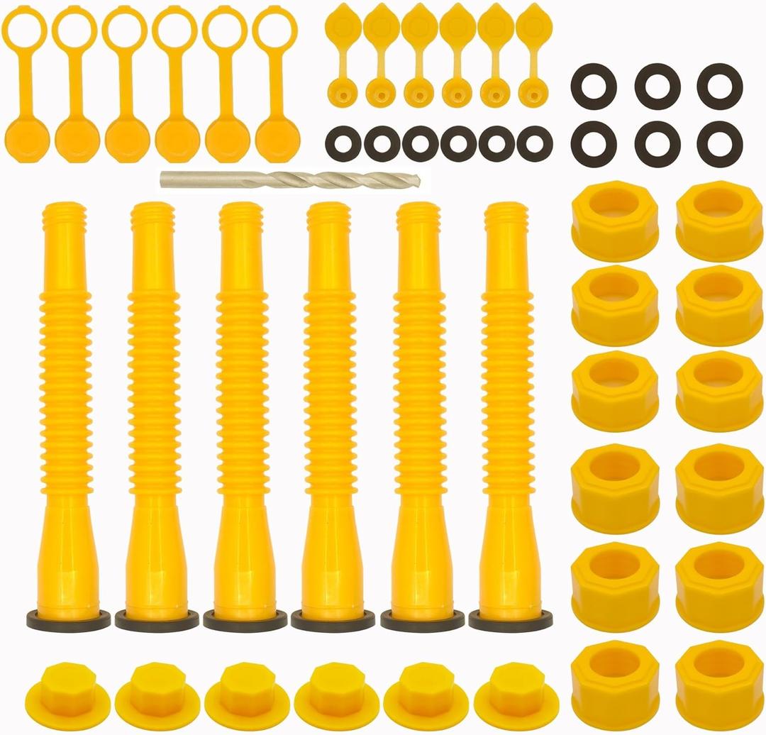 Gas Can Spout Replacement Set, Gas Can Nozzle Old Style Easy to Install, Flexible Pour Nozzle Suitable for Most 1/2/5/10 Gallon Oil Cans (6 Kit-Yellow)