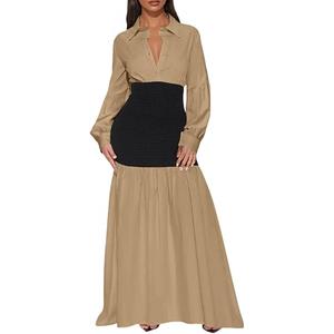 Ekaliy Women's Puff Long Sleeve Shirt Dress Elegant Button Down Loose Swing Party Maxi Dress XXL