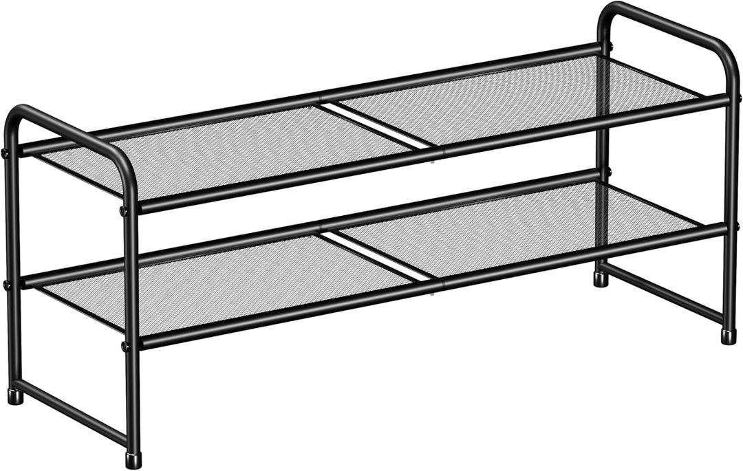 SUFAUY Shoe Rack for Closet, 33" Wide Metal Shoe Rack Organizer Heavy Duty, 2-Tier Mesh for Shoes, Black