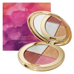 4-Color Highlighter & Blush Palette, Shimmer Eyeshadow Makeup Kit, 2-in-1 Face Illuminator Powder with Mirror, Long-Lasting Diamond Glow Texture, Portable Travel Size for Natural Radiance (Gold)