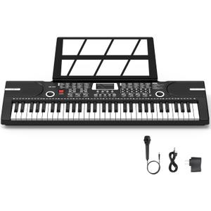 61 keys keyboard piano, Electronic Digital Piano with Built-In Speaker Microphone, Sheet Stand and Power Supply, Portable piano Keyboard Gift Teaching for Beginners (Black)