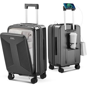 Carry on Luggage Top opening Suitcases, Expandable with Cup Holder and USB Charging Port,Lightweight with Front Pocket Rolling Suitcases with Spinner Wheels, 20 Inch