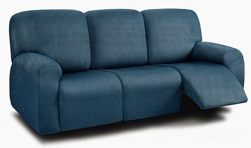 ULTICOR 8Pieces Recliner Sofa Covers, Yarn Dyed Stretch Reclining Couch Covers for 3 Cushion Reclining Sofa Slipcovers Thick Soft Washable (Navy, 3 Seater Recliner Cover)