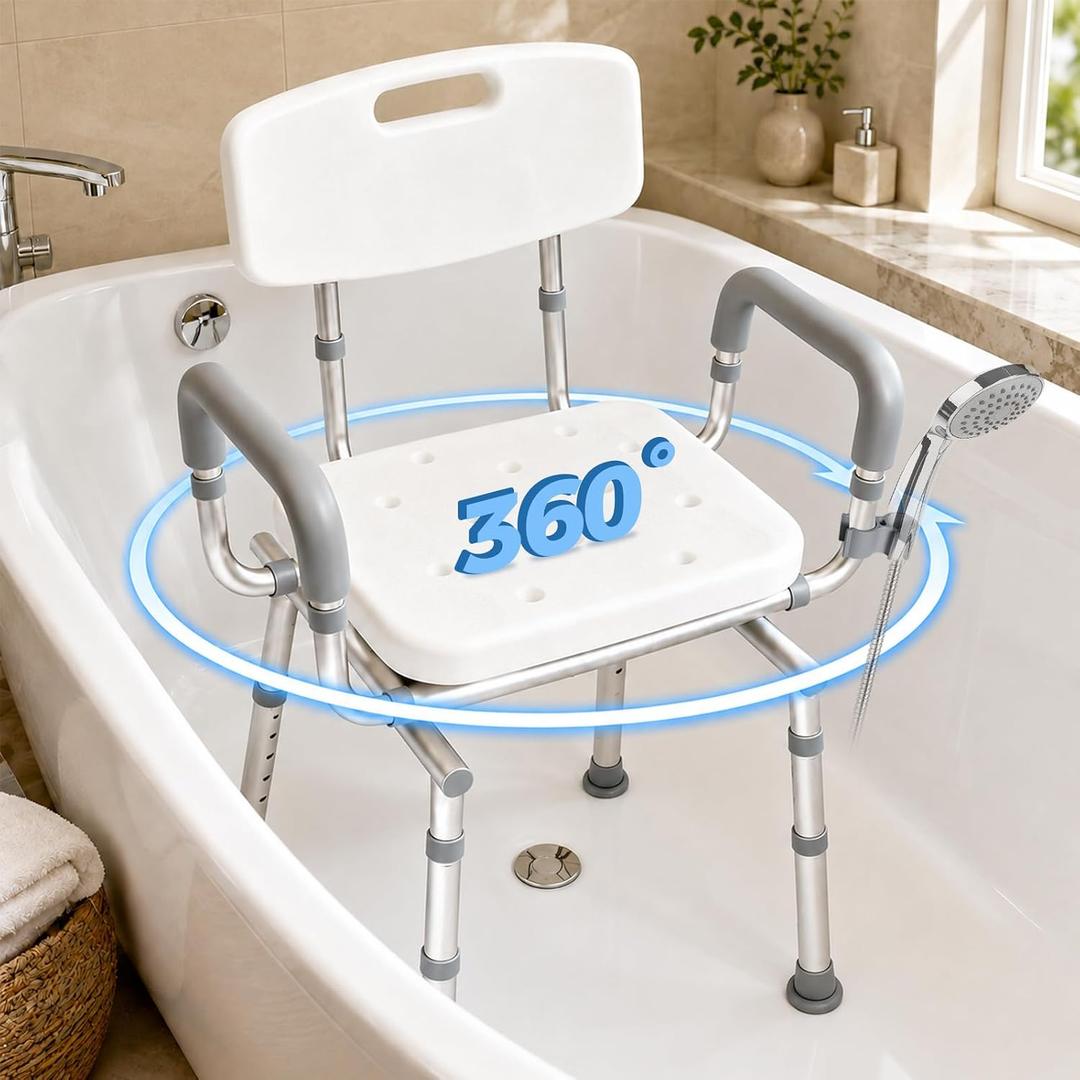 CareCrew Swivel Shower Chair for Elderly and Disabled, Adjustable Height | 450 lb Shower Chair for Inside Shower Tub; Heavy Duty Shower Chair with Arms and Back