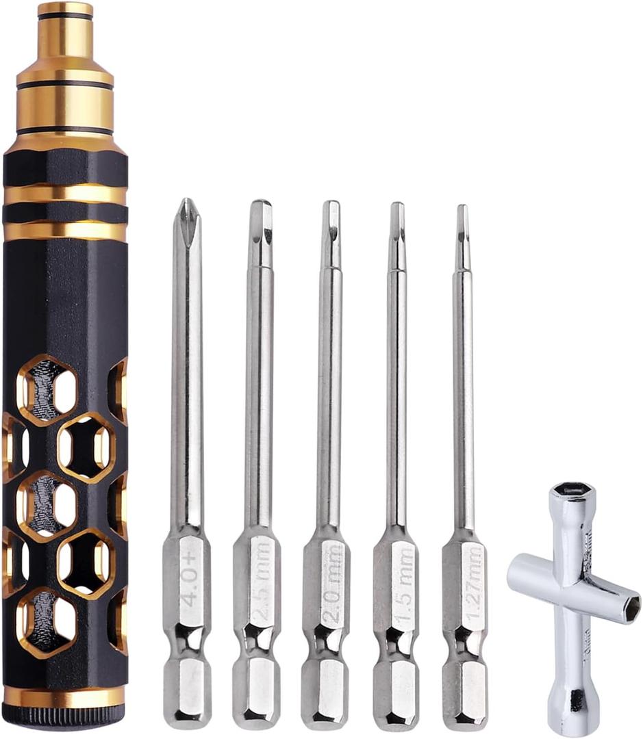 5 in 1 RC Hobby Repair Tools Kit Hex Driver Set Allen Wrench Drill Bits Hex Bit Set & Phillips Screwdriver Bit with Alloy Handle for RC Car Helicopter Drone Boat