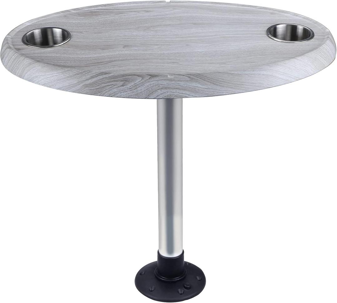 Marine Thread - Lock Table Package - Oval - Boat Table Leg Set. Pontoon Boat Acc. Pedestal Table. Extra-Large Removable Table. Built-in Cup Holders (Silver Fringe)