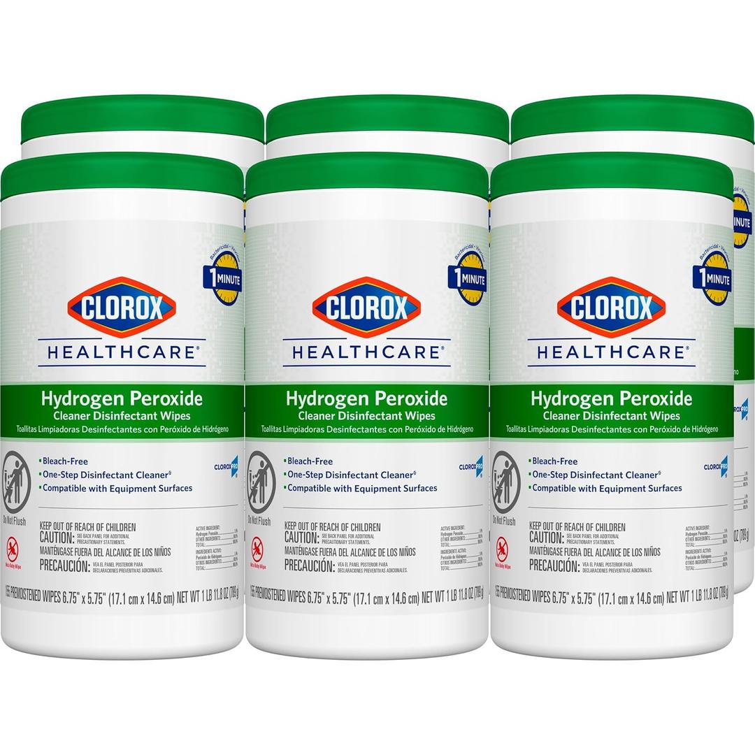 Clorox Healthcare Hydrogen Peroxide Cleaner Disinfectant Wipes, 6.75" x 5.75", 155 Count, Pack of 6