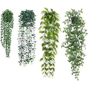 GOEJGSDJ Artificial Hanging Plants for Shelf, 4-Pack Fake Potted Greenery Faux Plant in Pot for Vintage Farmhouse Bathroom Office Desk Wall Bookshelf Room Accessories Décor
