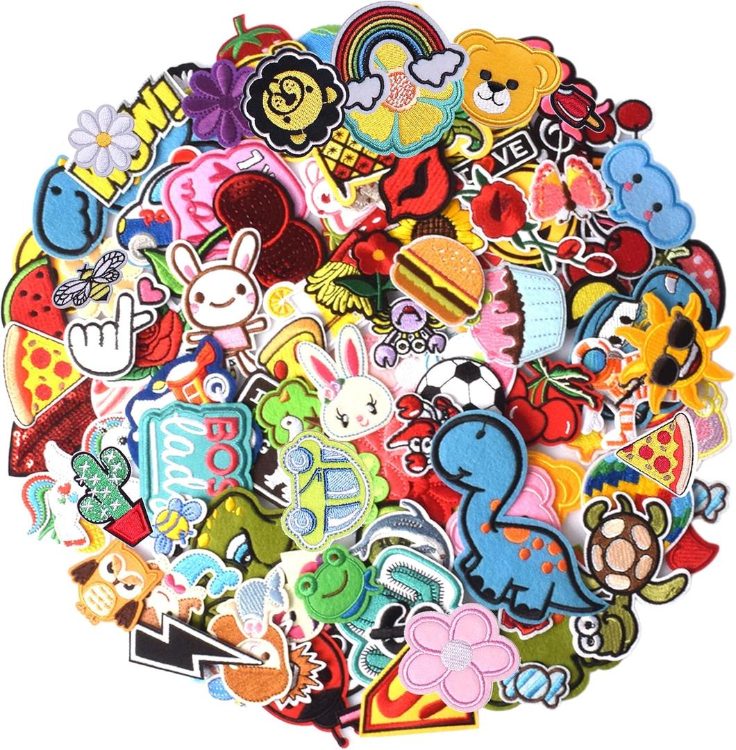 60PCS Random Assorted Styles Embroidered Patches, Sew on/Iron on Patches, Applique for Clothes Dress Pants Hats Jeans, Sewing Flowers Applique DIY Accessory