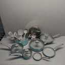 Mueller 16-Piece Non-Stick Stone Cookware Set with Steamer and Glass Lids, Turquoise