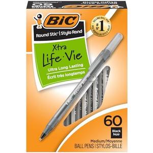 BIC Round Stic Xtra Life Ballpoint Pen, Ultra Long Lasting and Consistent Ink Flow, 60-Count in Black Ink missing