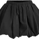 WDIRARA Women's Asymmetrical Hem Bubble Skorts Elastic Waist Loose Fit Solid Mini Skirt Pants 140