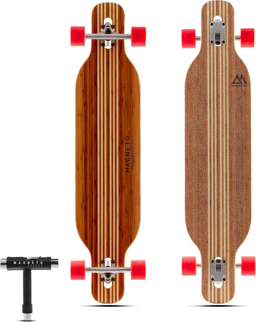 Magneto Longboards Bamboo Longboards for Cruising, Carving, Free-Style, Downhill and Dancing (Bamboo Drop & Fiberglass Through Longboard)