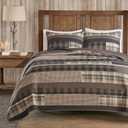 Woolrich Winter Plains Reversible Quilt Set - Cottage Styling Reversed to Solid Color, All Season Lightweight Coverlet, Cozy Bedding Layer, Matching Shams, Oversized Full/Queen, Stripes Taupe 3 Piece