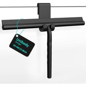 ecooe Silicone Shower Squeegee with Hanger, 13/33cm Shower Glass Cleaner Wiper, Black Window Squeegee Scraper with Stainless Steel Core for Home Bathroom Kitchen Car Glass Doors