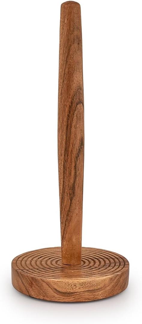 Kimona Paper Towel Holders Iron & Acacia Wood Kitchen Paper Holder Countertop Stand up Towels Roll Stand Free-Standing for Kitchen (5" X 5" X 12")