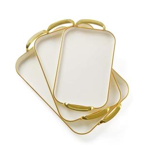 JEESA 3-Pack Serving Tray with Handles, Platters for Serving Food Turkey Cookie Appetizer Snack, Reusable Plastic, Stackable, for Holiday, Party, White